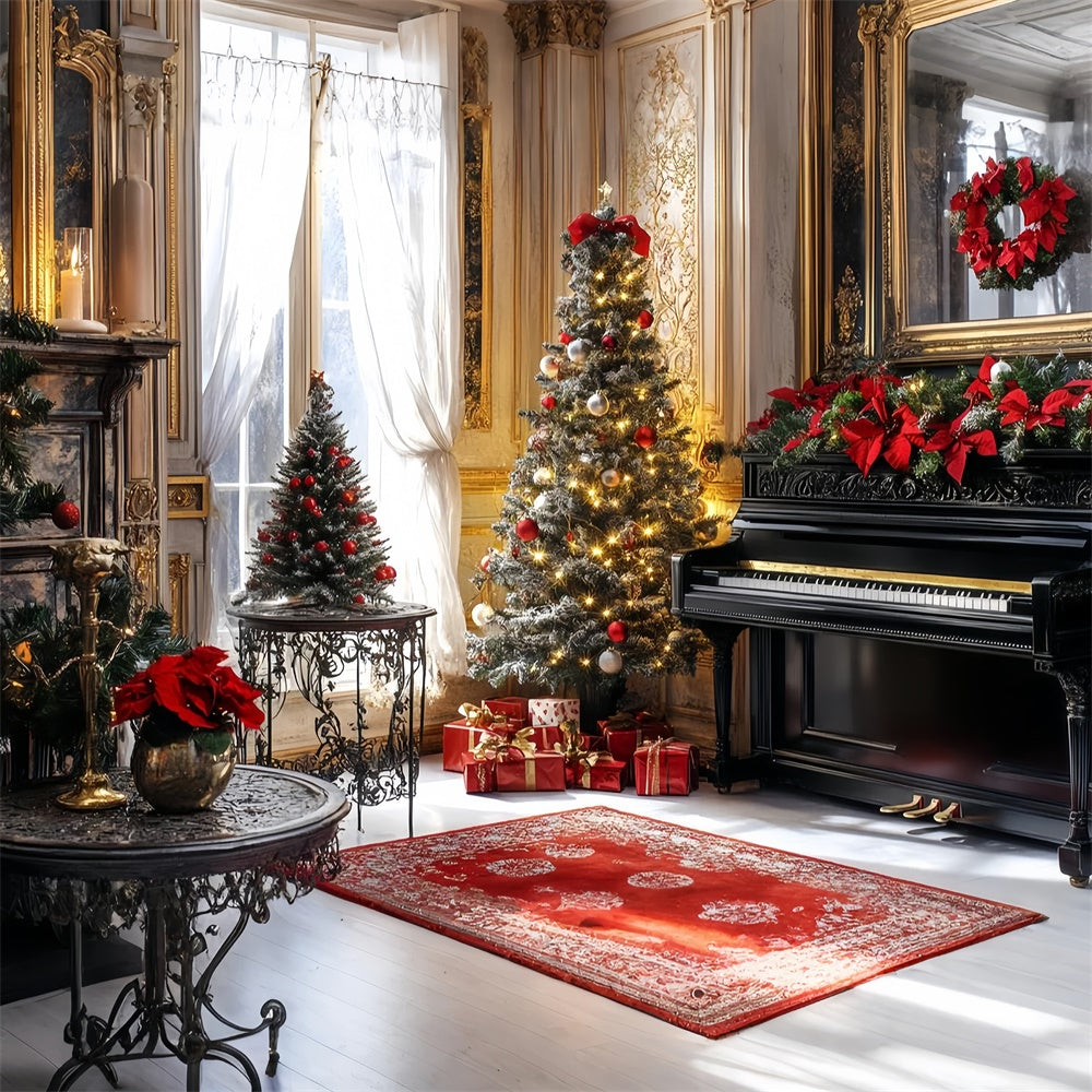 Weinlese-Weihnachtshintergrund Festlicher goldener Klavierhintergrund CSH57-102