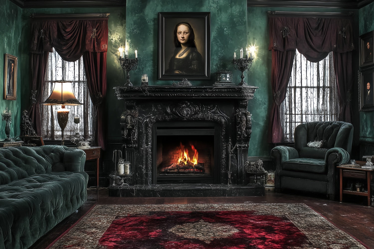 Viktorianische Kulissen Emerald Fireside Manor Vintage Foto Hintergrund CSH57-105