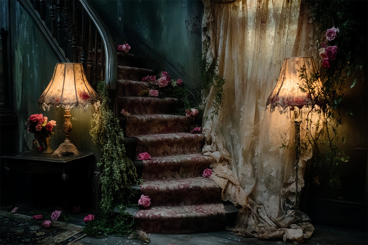 Antiker Hintergrund Faded Rose Staircase Vintage Fotokulisse CSH57-108