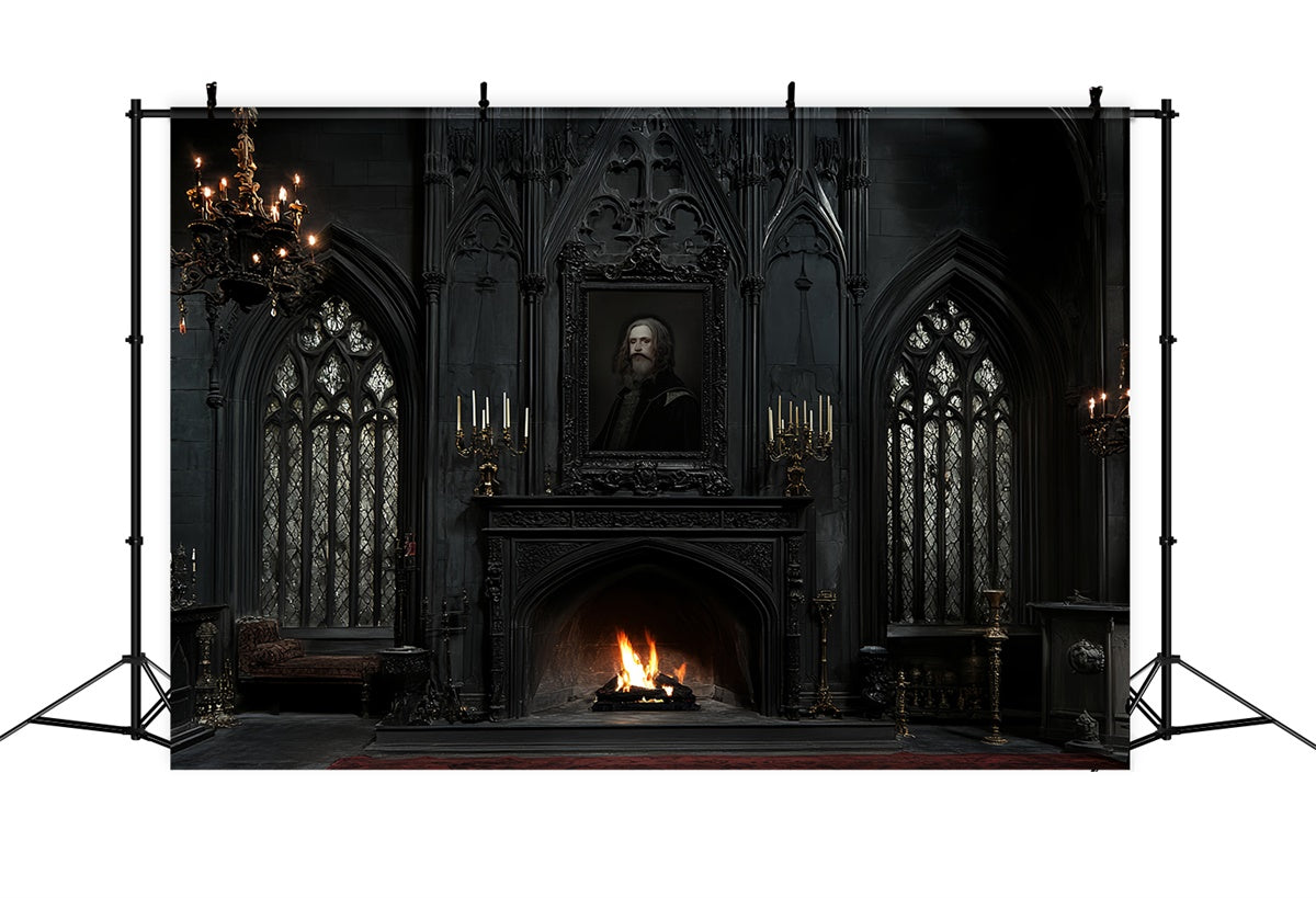 Antike Fotokulisse Dark Manor Fireside Vintage Backdrop CSH57-110