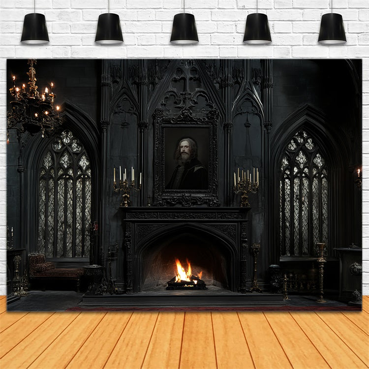 Antike Fotokulisse Dark Manor Fireside Vintage Backdrop CSH57-110