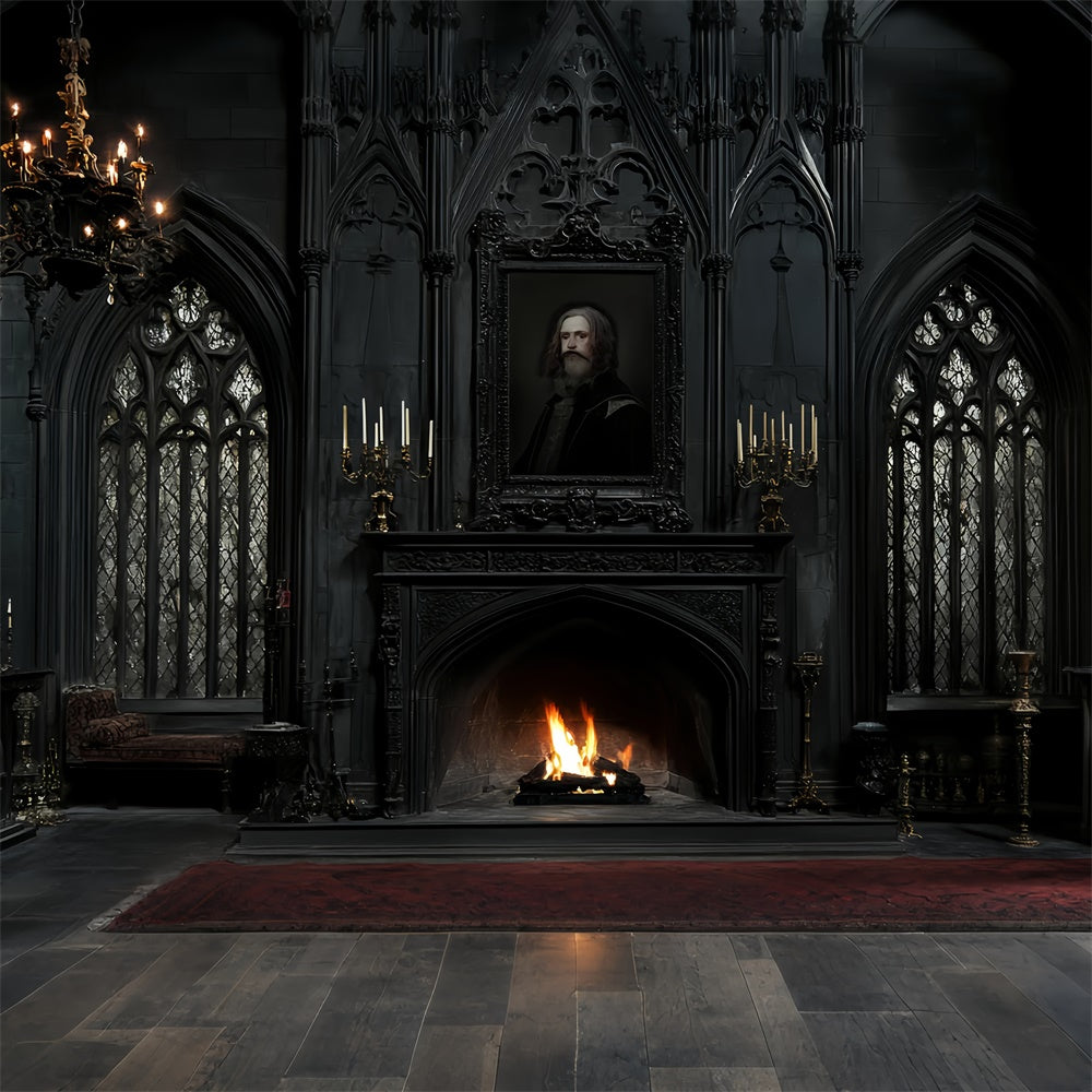 Antike Fotokulisse Dark Manor Fireside Vintage Backdrop CSH57-110