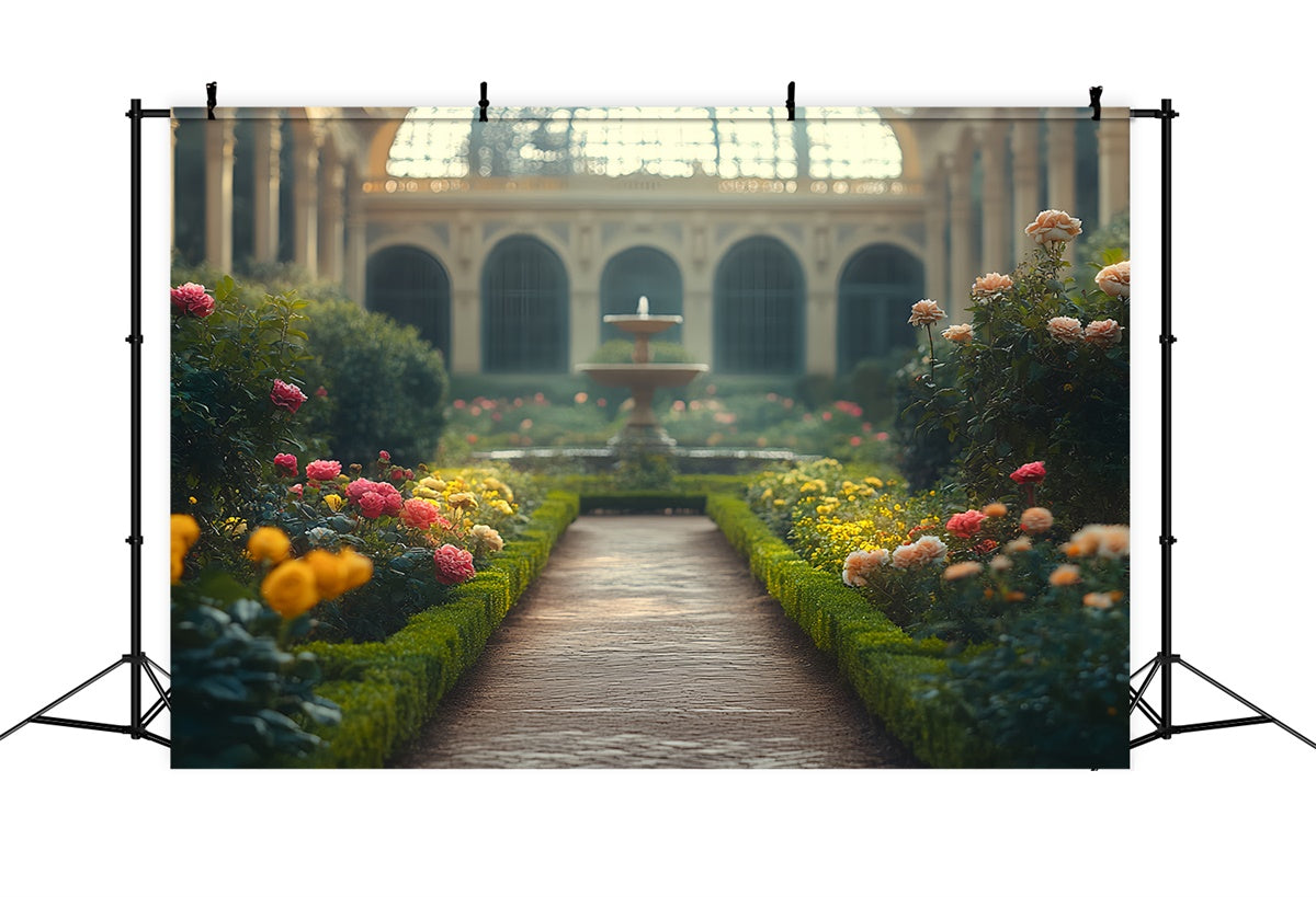 Vintage Fotokulissen Brunnen Blüte Garten Hintergrund CSH57-119