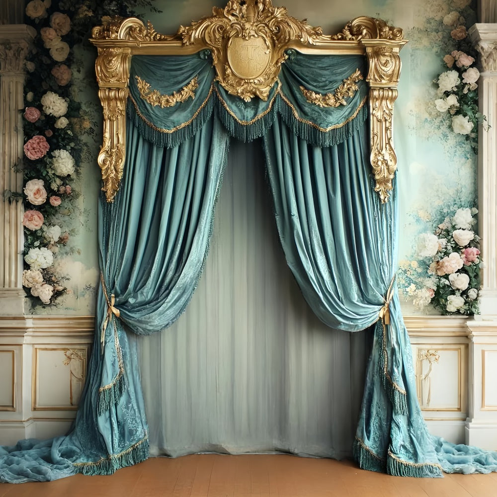Barocke Hintergrundkulisse Royal Teal Drape Vintage Fotohintergrund CSH57-138