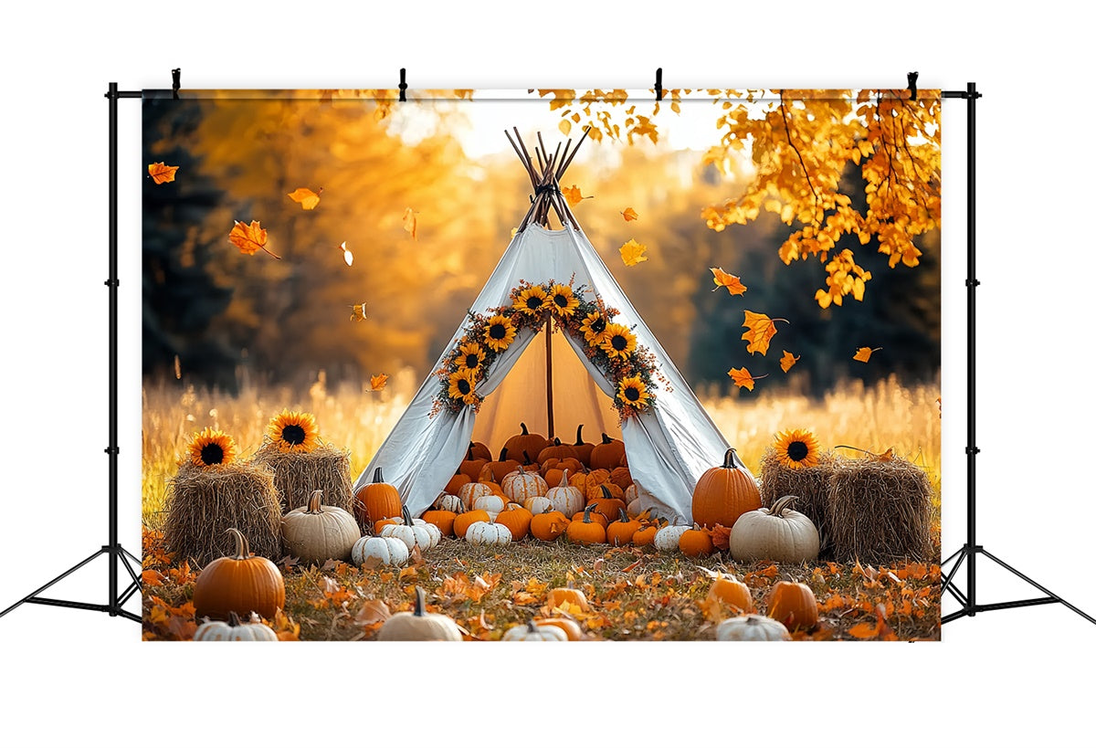Herbst-Fotohintergrund Gemütliche Ernte-Tipi-Szene Hintergrund CSH57-184