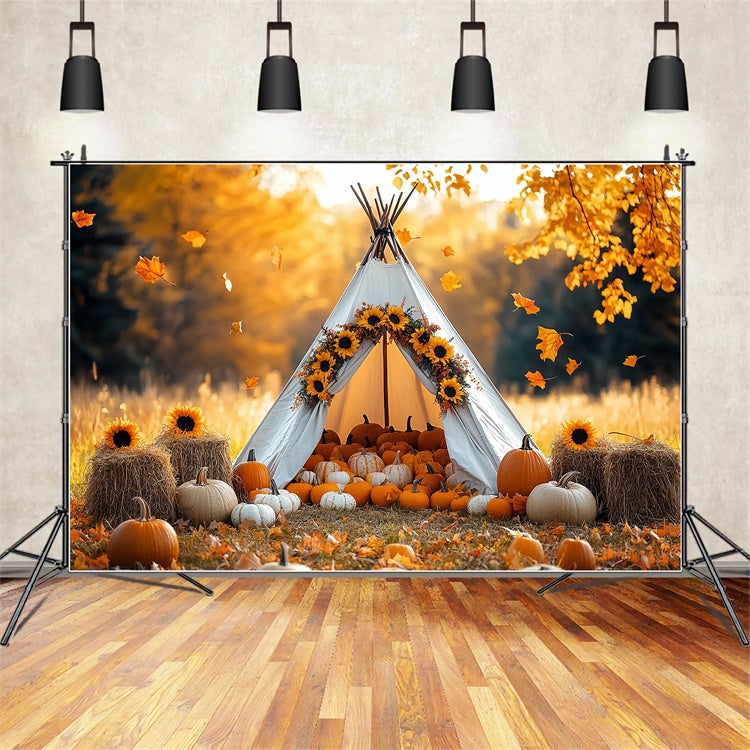 Herbst-Fotohintergrund Gemütliche Ernte-Tipi-Szene Hintergrund CSH57-184