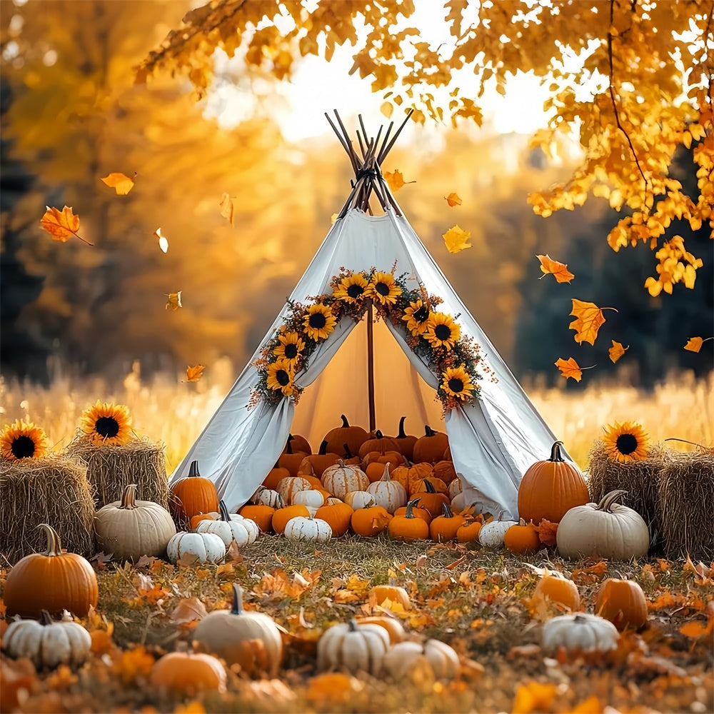Herbst-Fotohintergrund Gemütliche Ernte-Tipi-Szene Hintergrund CSH57-184