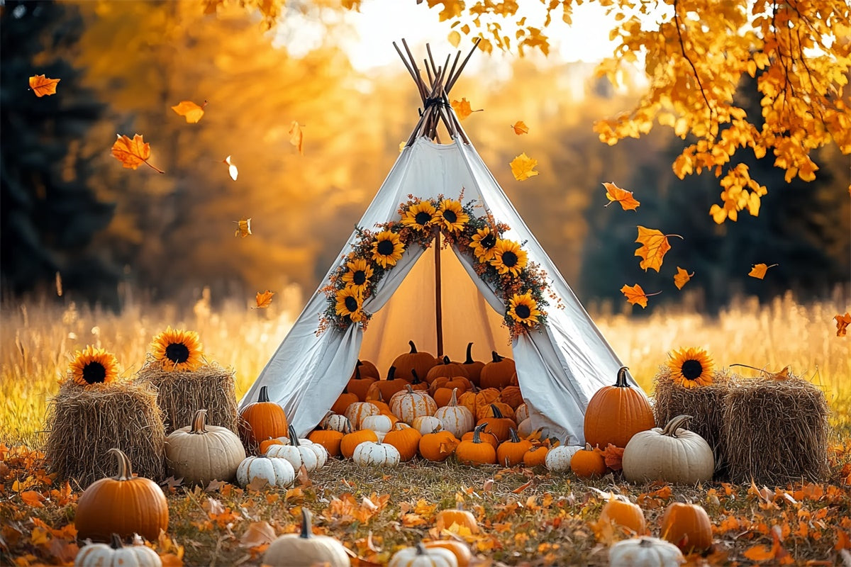 Herbst-Fotohintergrund Gemütliche Ernte-Tipi-Szene Hintergrund CSH57-184
