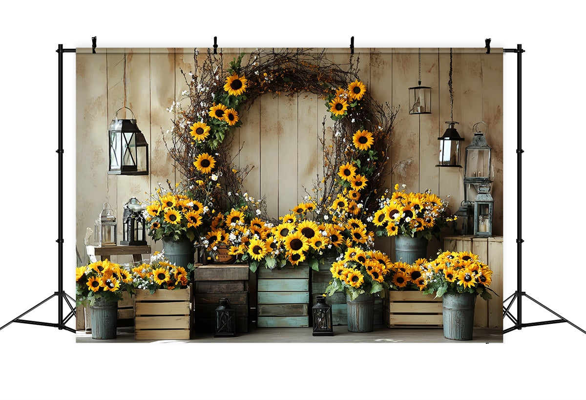 Herbst Backdrops Holzmauer Sonnenblumenkranz Backdrop CSH57-186
