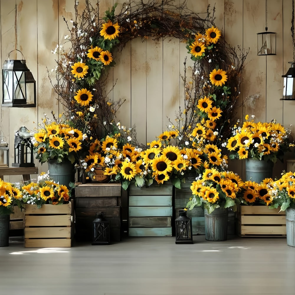 Herbst Backdrops Holzmauer Sonnenblumenkranz Backdrop CSH57-186