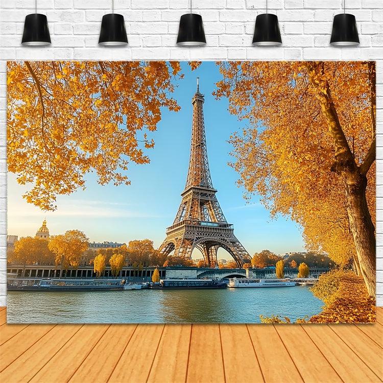 Herbst Fotohintergrund Eiffel Ahorn Flussblick Hintergrund CSH57-190