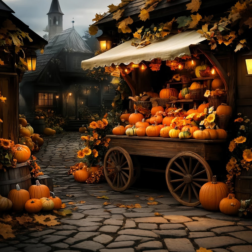 Herbst-Hintergrundbilder Kürbiskarren-Dorf-Glühen-Hintergrund CSH57-196