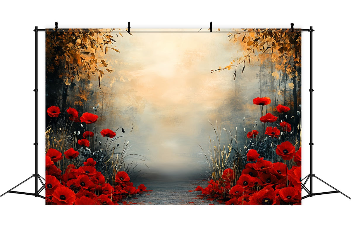 Herbst Fotokulissen Rote Blüte Herbstpfad Hintergrund CSH57-199