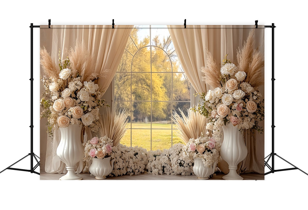 Boho Fotokulisse Creme Rose Fenster Garten Foto Hintergrund CSH57-294