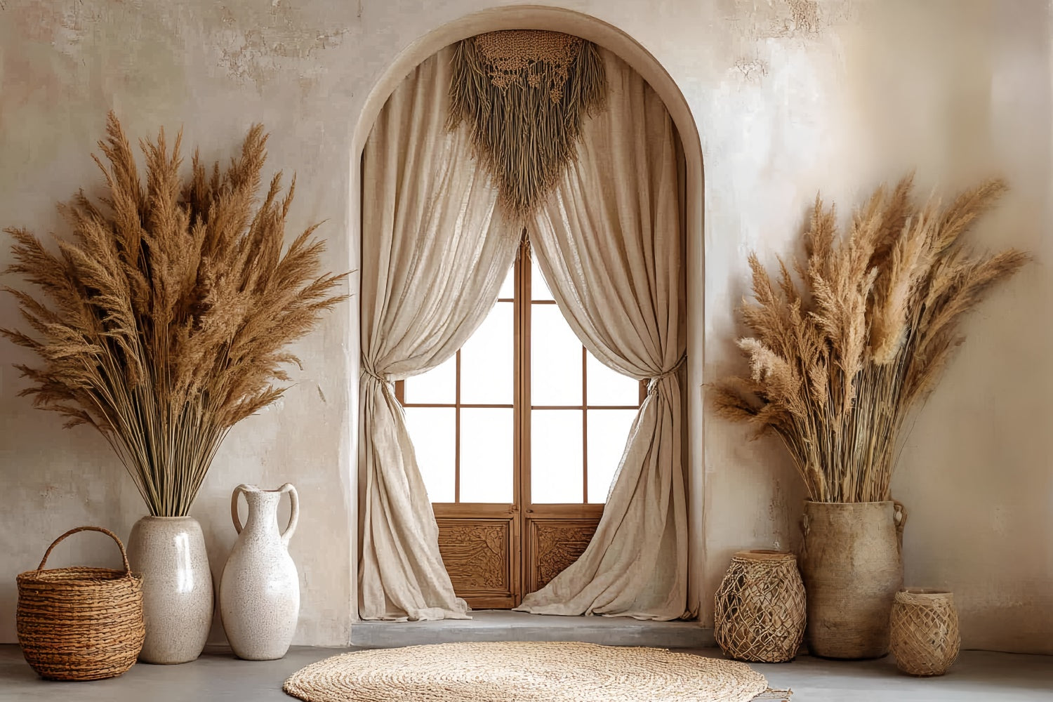 Bohemian Style Backdrop Pampas Fenster Rückzug Foto Hintergrund CSH57-309