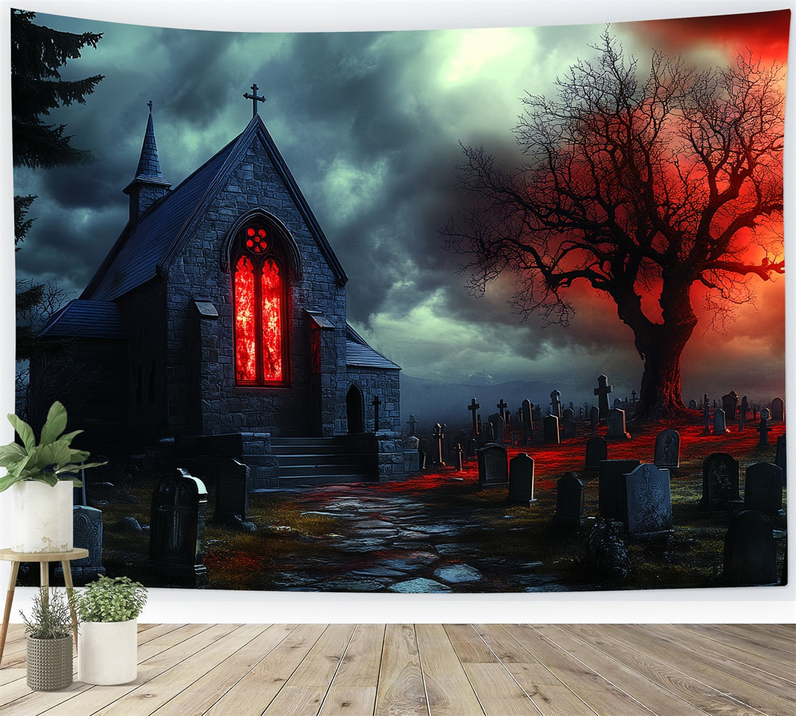Halloween Friedhof Backdrop Verfluchte Kapelle Gräber Backdrop CSH57-62