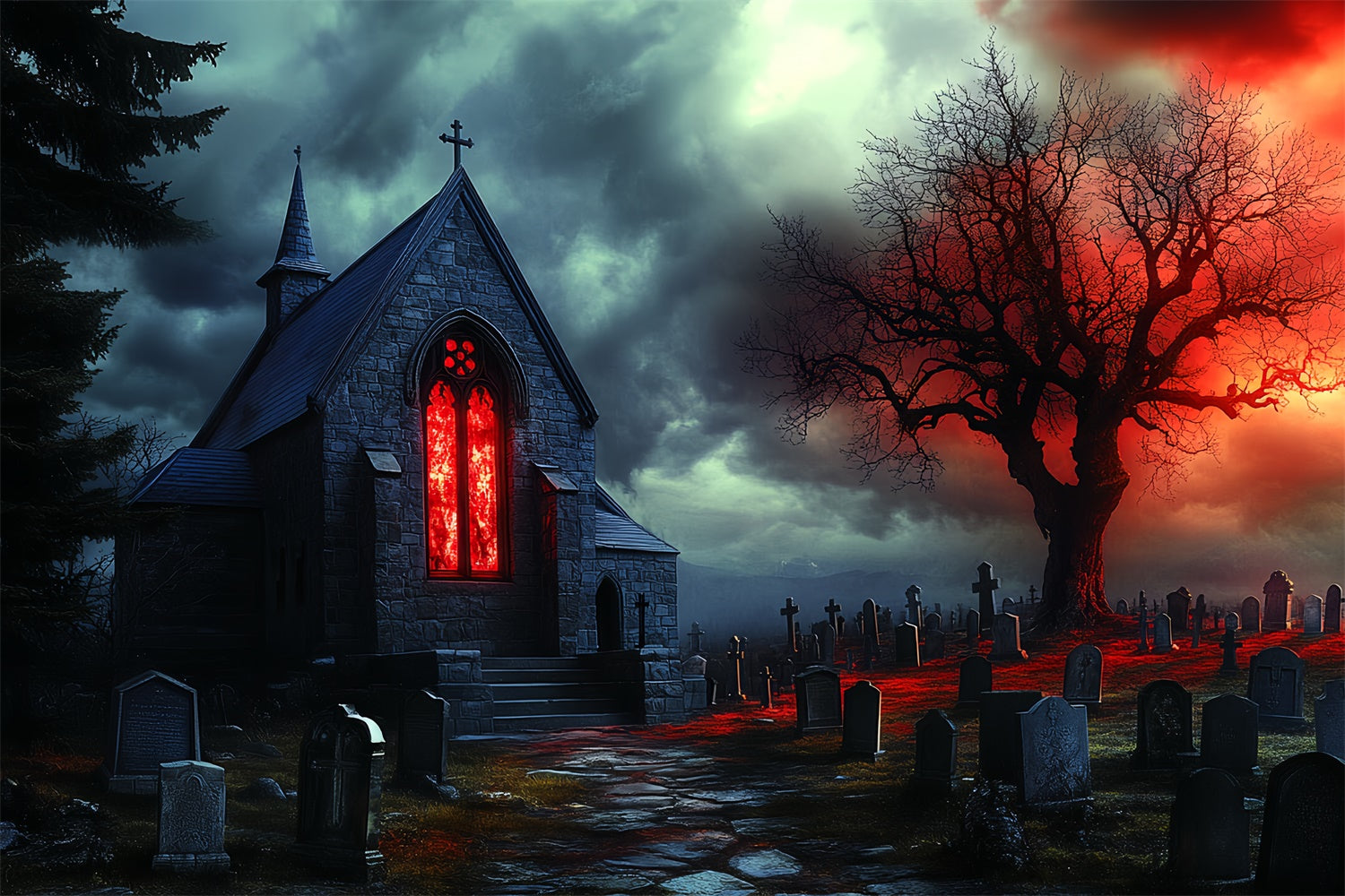Halloween Friedhof Backdrop Verfluchte Kapelle Gräber Backdrop CSH57-62