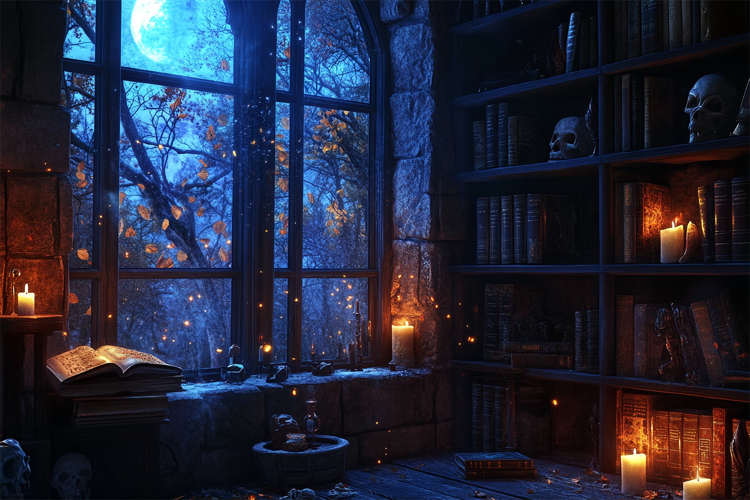Halloween Backdrop Blauer Mond Bibliothek Glühen Backdrop CSH57-74