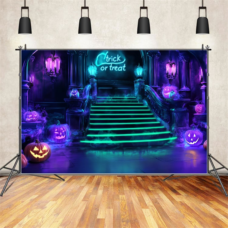 Halloween Fotohintergrund Neon-Treppenhaus Schrecken Hintergrund CSH57-79