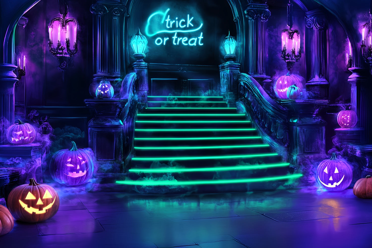 Halloween Fotohintergrund Neon-Treppenhaus Schrecken Hintergrund CSH57-79