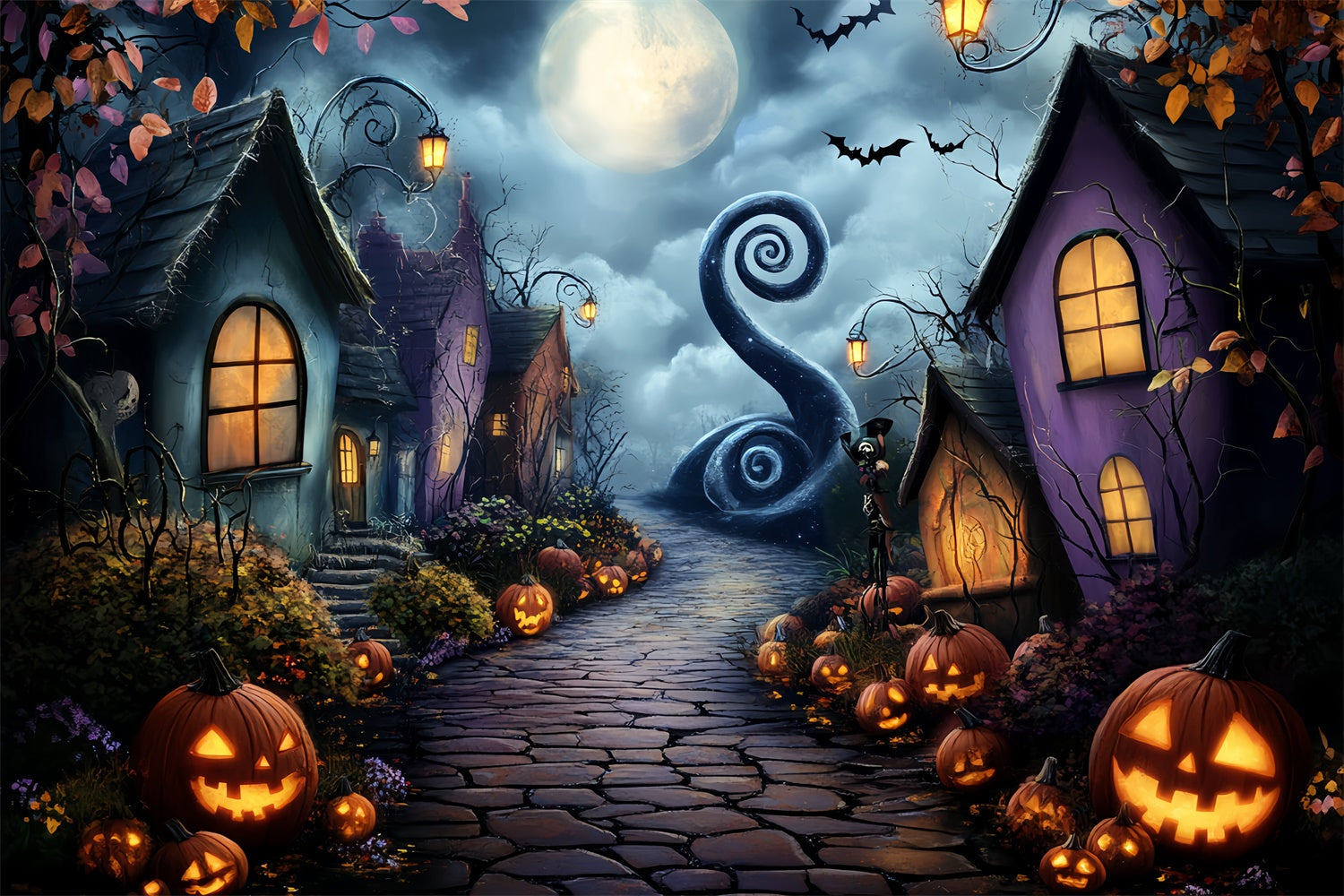Haunted House Backdrop Kurvige mondbeschienene Gasse Backdrop CSH57-80