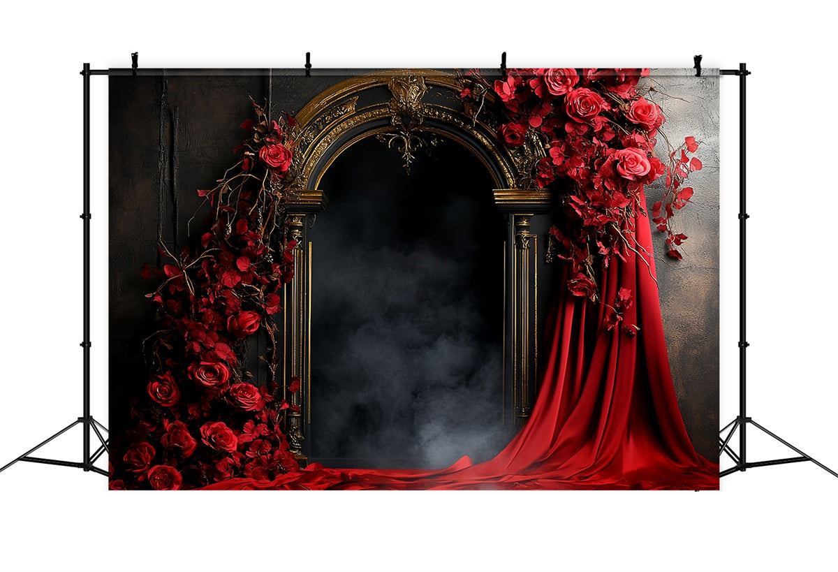 Vintage Backdrops Goldener Bogen Karminrote Rosen Foto Hintergrund CSH57-86