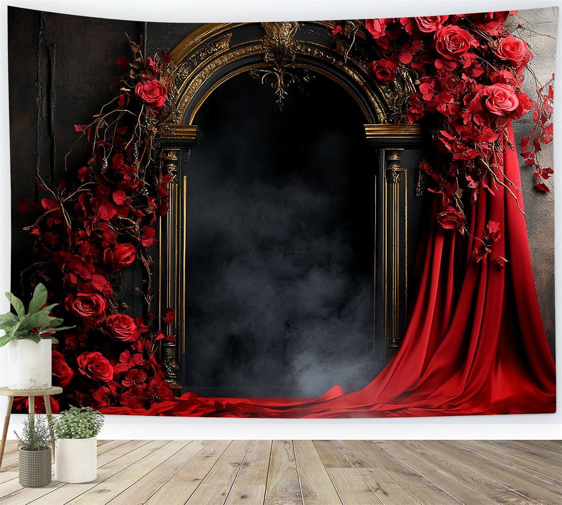 Vintage Backdrops Goldener Bogen Karminrote Rosen Foto Hintergrund CSH57-86