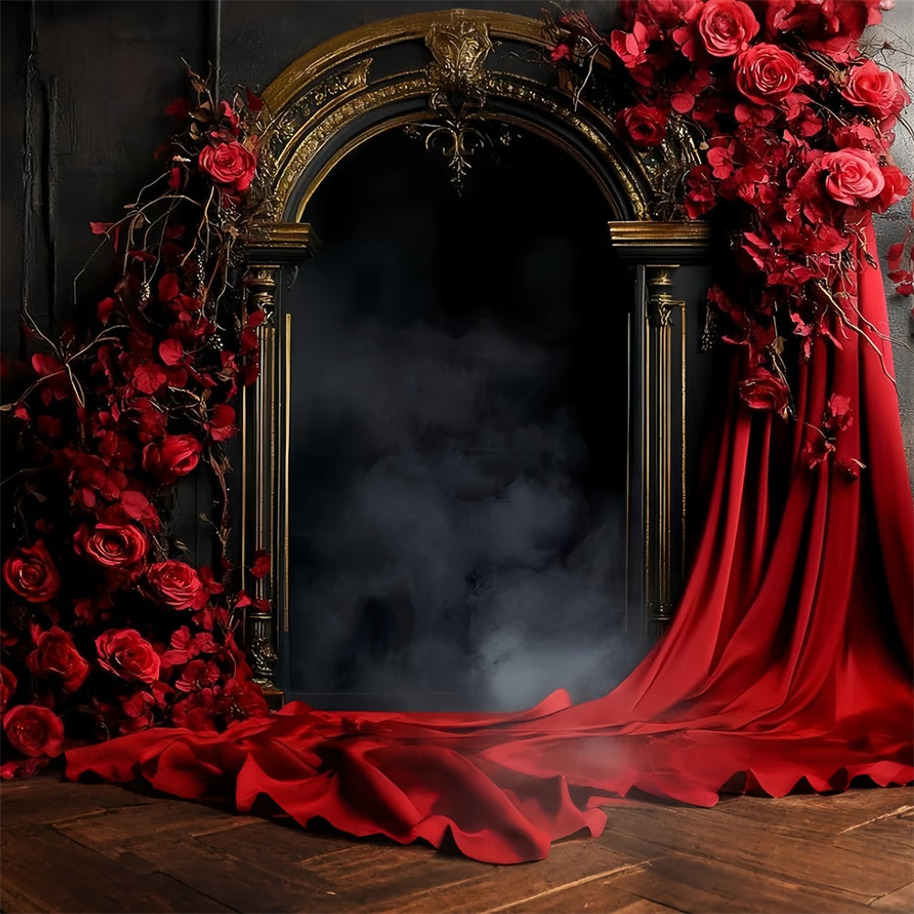 Vintage Backdrops Goldener Bogen Karminrote Rosen Foto Hintergrund CSH57-86