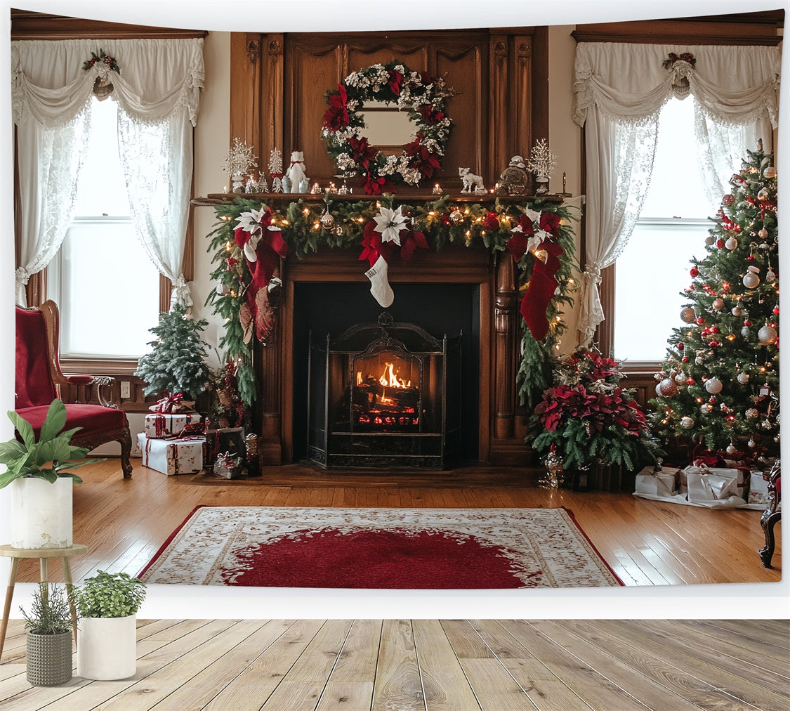 Vintage Weihnachten Backdrop Gemütlicher Kamin Cheer Foto Hintergrund CSH57-91