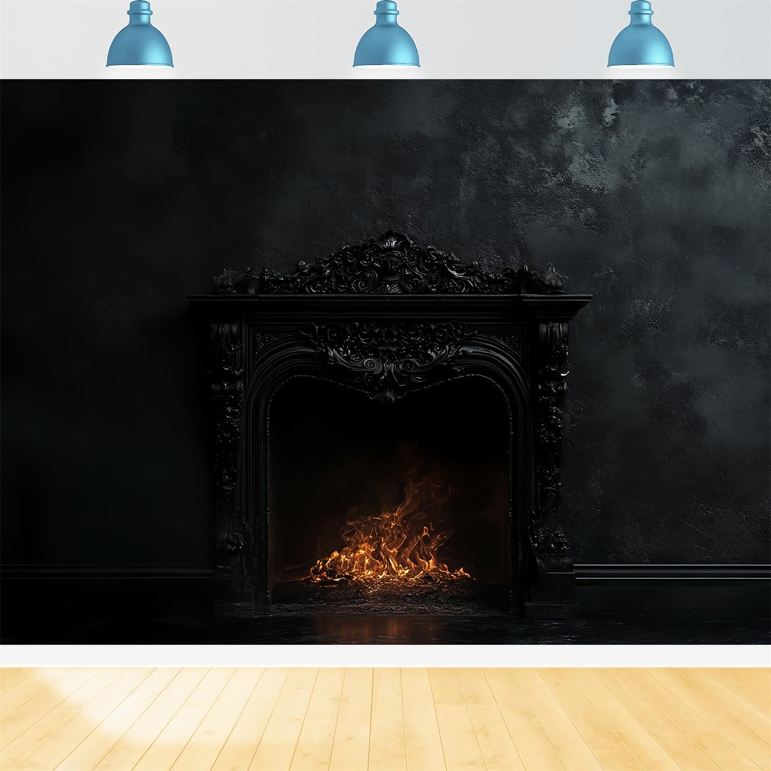 Vintage Studio Hintergrund Mitternachtsflamme Kaminsims Hintergrund CSH57-93