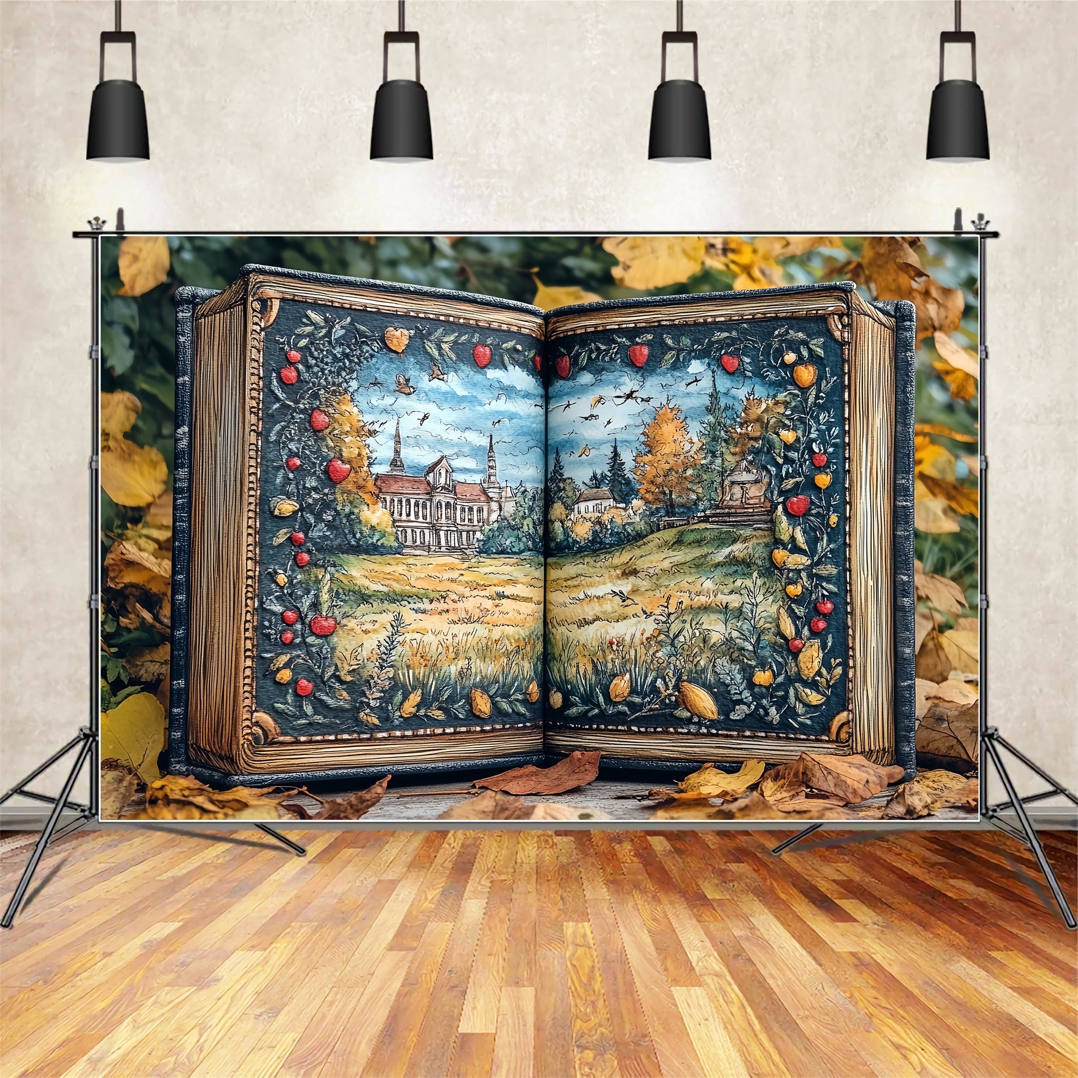 Buch Studio Hintergrund Herbst Märchenbuch Illustrierte Landschaft Schule Foto Foto Hintergrund CSH58-114
