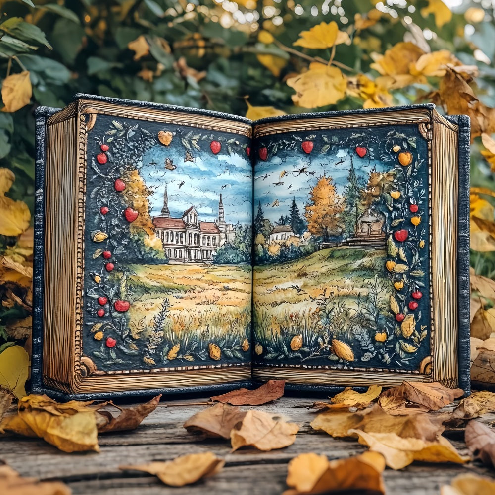 Buch Studio Hintergrund Herbst Märchenbuch Illustrierte Landschaft Schule Foto Foto Hintergrund CSH58-114
