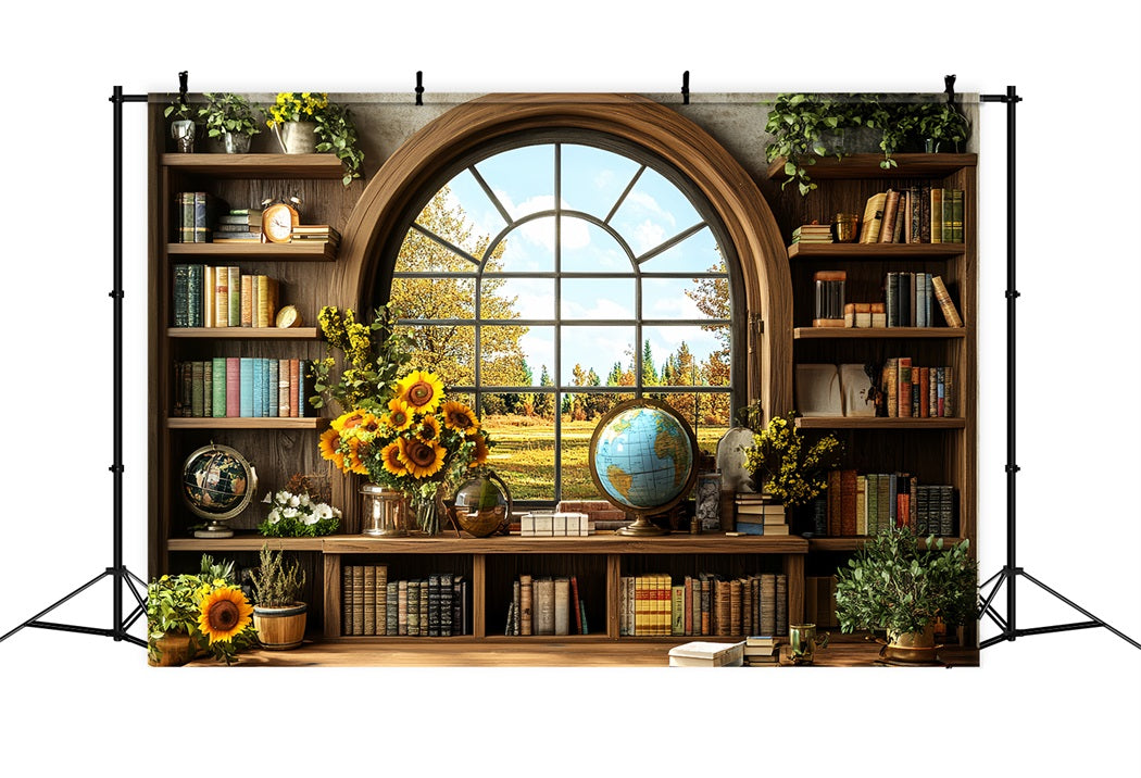 Bücherregal Studio Hintergrund Sonnenblume Bibliothek Herbst Fenster Schule Bild Foto Hintergrund CSH58-117