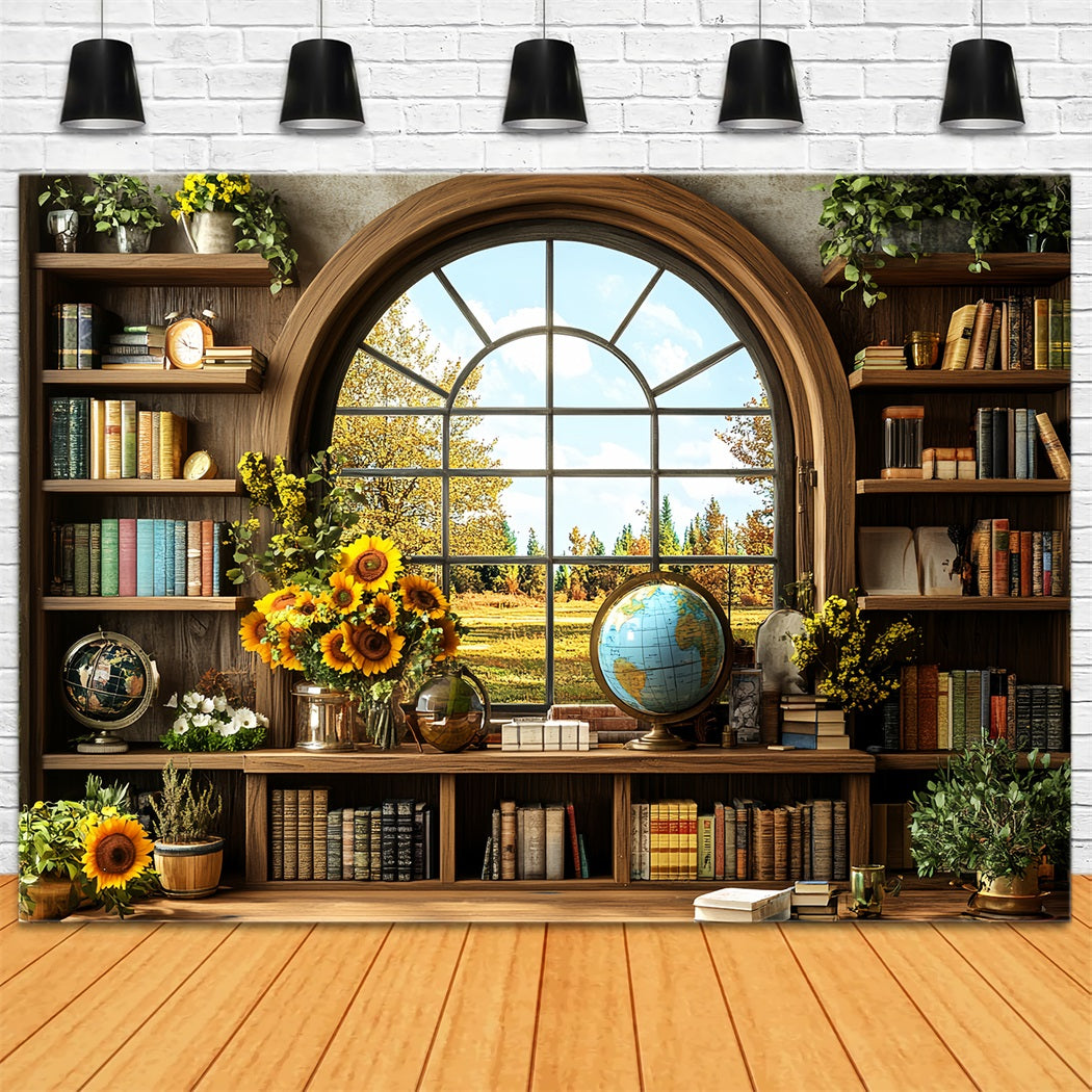 Bücherregal Studio Hintergrund Sonnenblume Bibliothek Herbst Fenster Schule Bild Foto Hintergrund CSH58-117