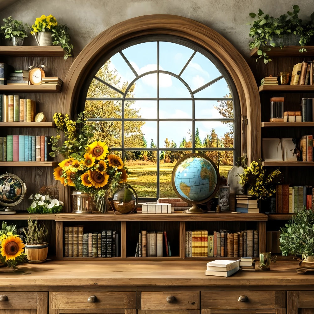 Bücherregal Studio Hintergrund Sonnenblume Bibliothek Herbst Fenster Schule Bild Foto Hintergrund CSH58-117