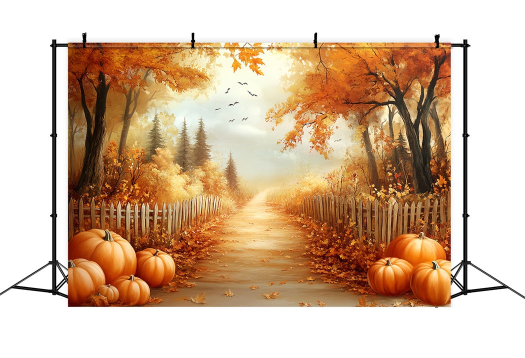 Thanksgiving Foto Hintergrund Kürbis-Weg Herbstbäume Thanksgiving Foto Hintergrund-Ideen CSH58-124