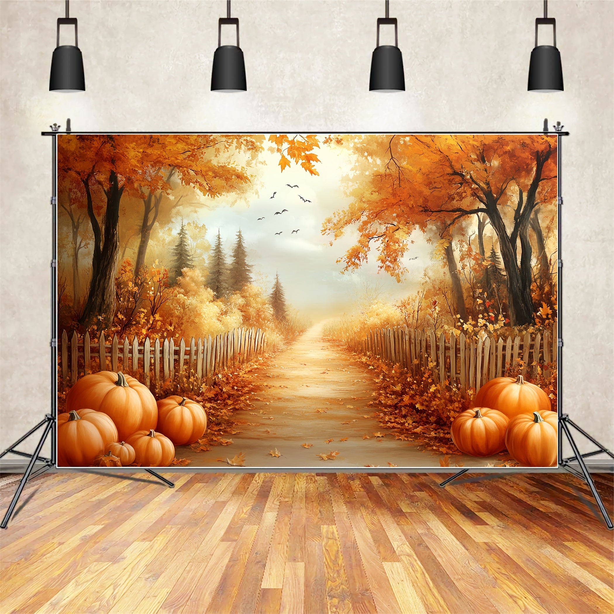 Thanksgiving Foto Hintergrund Kürbis-Weg Herbstbäume Thanksgiving Foto Hintergrund-Ideen CSH58-124