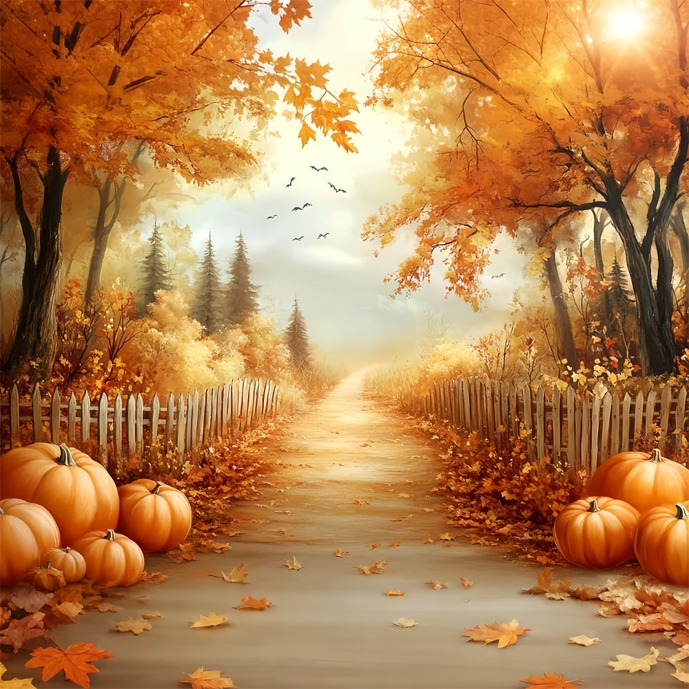 Thanksgiving Foto Hintergrund Kürbis-Weg Herbstbäume Thanksgiving Foto Hintergrund-Ideen CSH58-124