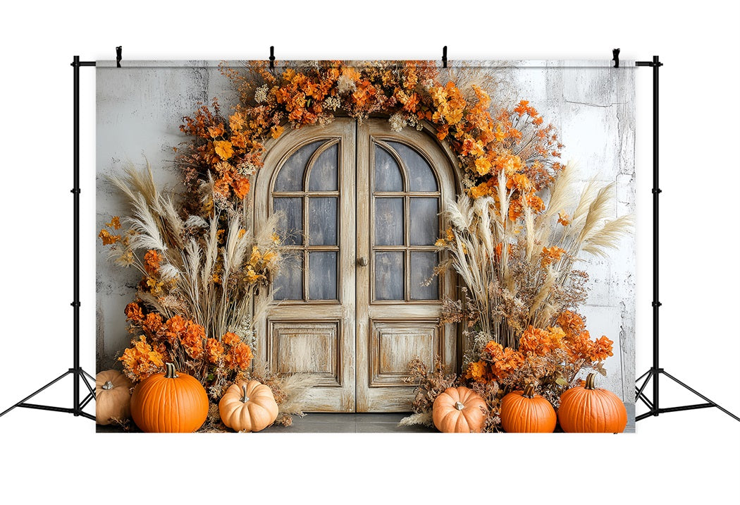 Thanksgiving Foto Hintergrund Kürbisernte Rustikale Tür Herbst-Thanksgiving Foto Hintergrund CSH58-126