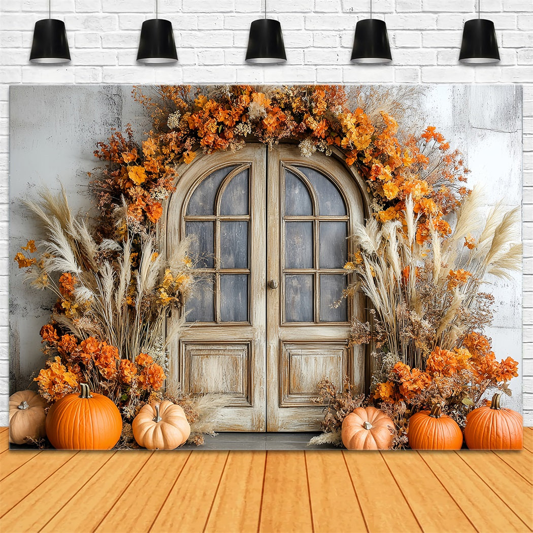 Thanksgiving Foto Hintergrund Kürbisernte Rustikale Tür Herbst-Thanksgiving Foto Hintergrund CSH58-126