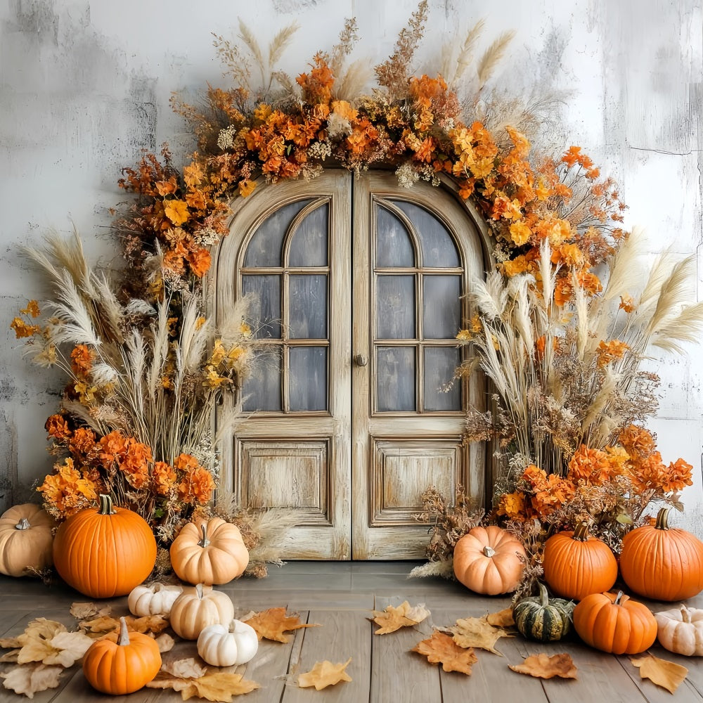 Thanksgiving Foto Hintergrund Kürbisernte Rustikale Tür Herbst-Thanksgiving Foto Hintergrund CSH58-126