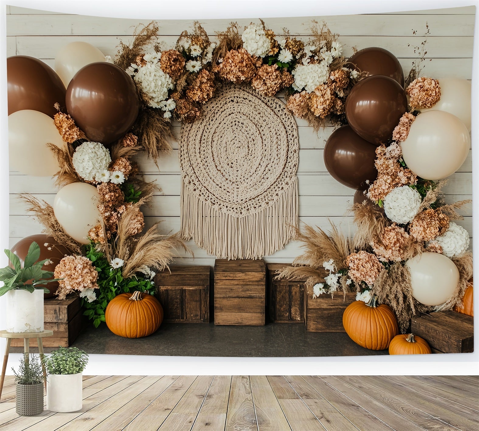 Thanksgiving Foto Hintergrund Kürbis-Ballon Blumenbogen Thanksgiving Studio Hintergründe CSH58-133