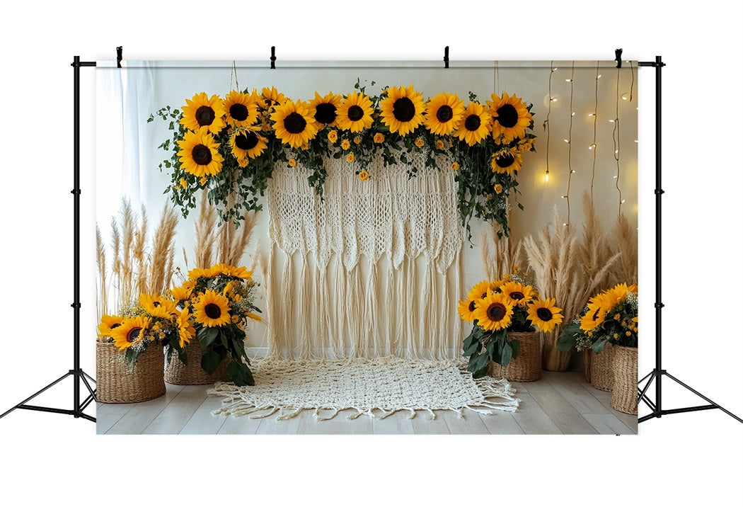 Thanksgiving Foto Hintergrund Sonnenblumen-Makramee Rustikale Dekoration Thanksgiving Foto Hintergrund CSH58-135