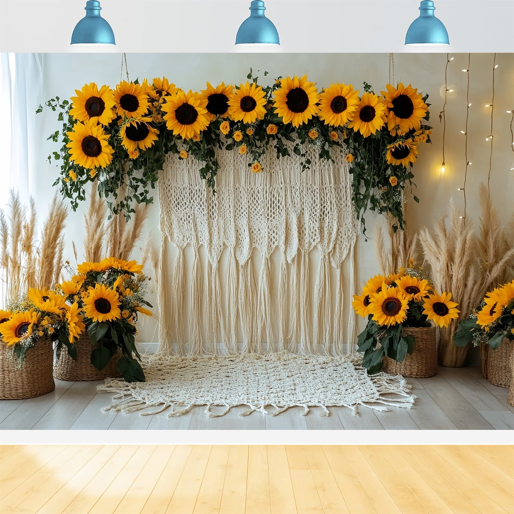 Thanksgiving Foto Hintergrund Sonnenblumen-Makramee Rustikale Dekoration Thanksgiving Foto Hintergrund CSH58-135