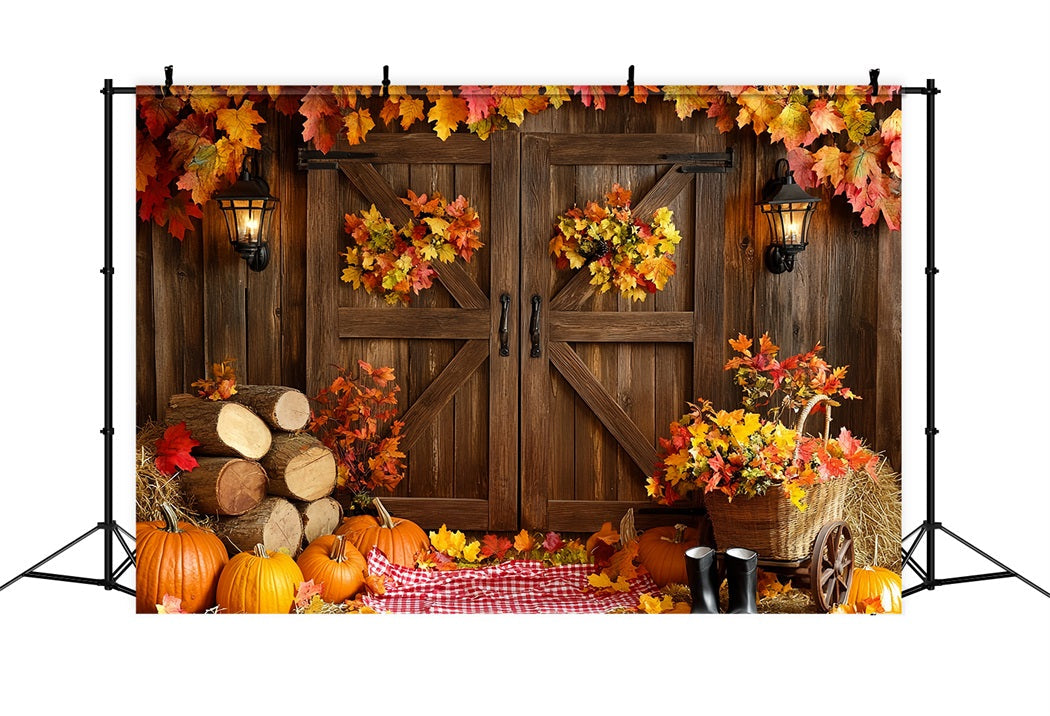 Rustikaler Foto Hintergrund Scheunentor Herbstblätter Thanksgiving-Bild Foto Hintergrund CSH58-137