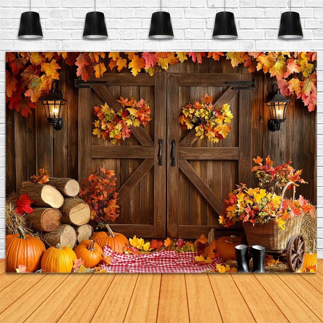 Rustikaler Foto Hintergrund Scheunentor Herbstblätter Thanksgiving-Bild Foto Hintergrund CSH58-137