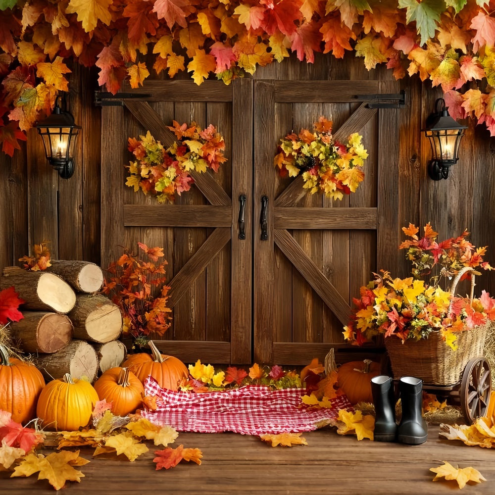 Rustikaler Foto Hintergrund Scheunentor Herbstblätter Thanksgiving-Bild Foto Hintergrund CSH58-137