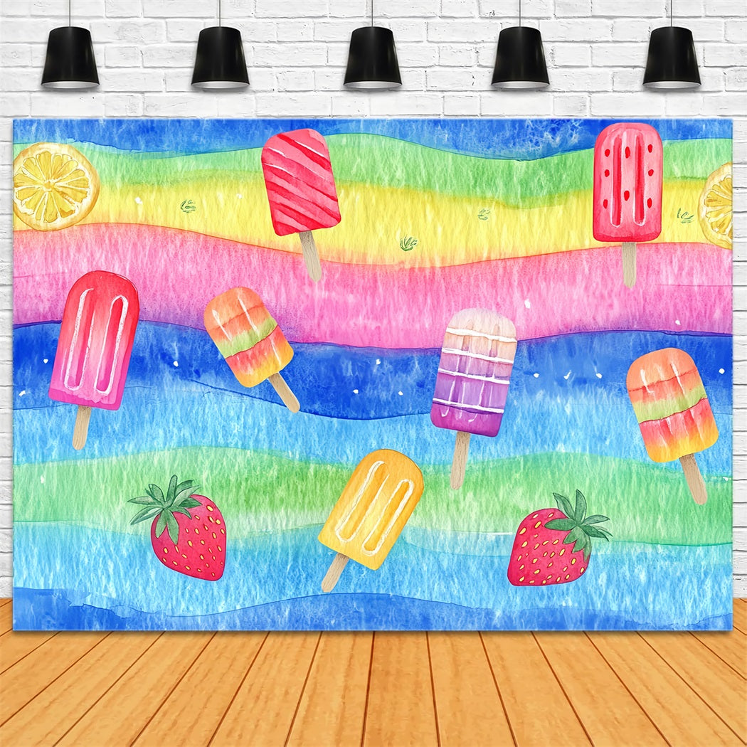 Aquarell Foto Hintergrund Regenbogen-Eis am Stiel Sommermuster Abstrakter Foto Foto Hintergrund CSH58-187