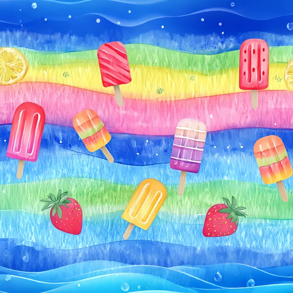 Watercolor Backdrop Rainbow Popsicle Summer Pattern Abstract Photo Backdrop CSH58-187