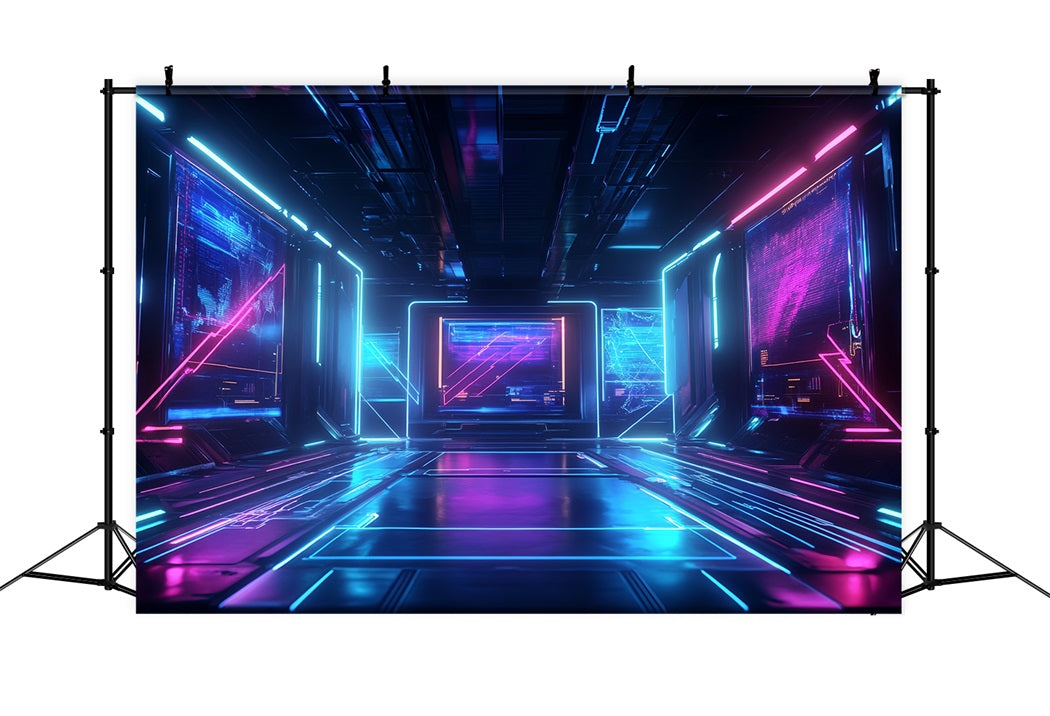 Coole Studio Hintergründe Neon-Cyberpunk Digitaler Korridor Abstrakter Foto Hintergrund CSH58-194